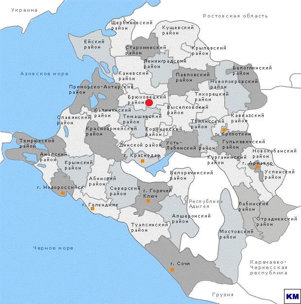 Карта краснодарского края и адыгеи с населенными